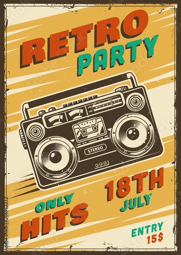 Plakat Retro party plakat z magnetofonem