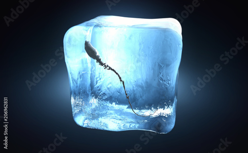 3d illustration of a sperm cell frozen into ice cube