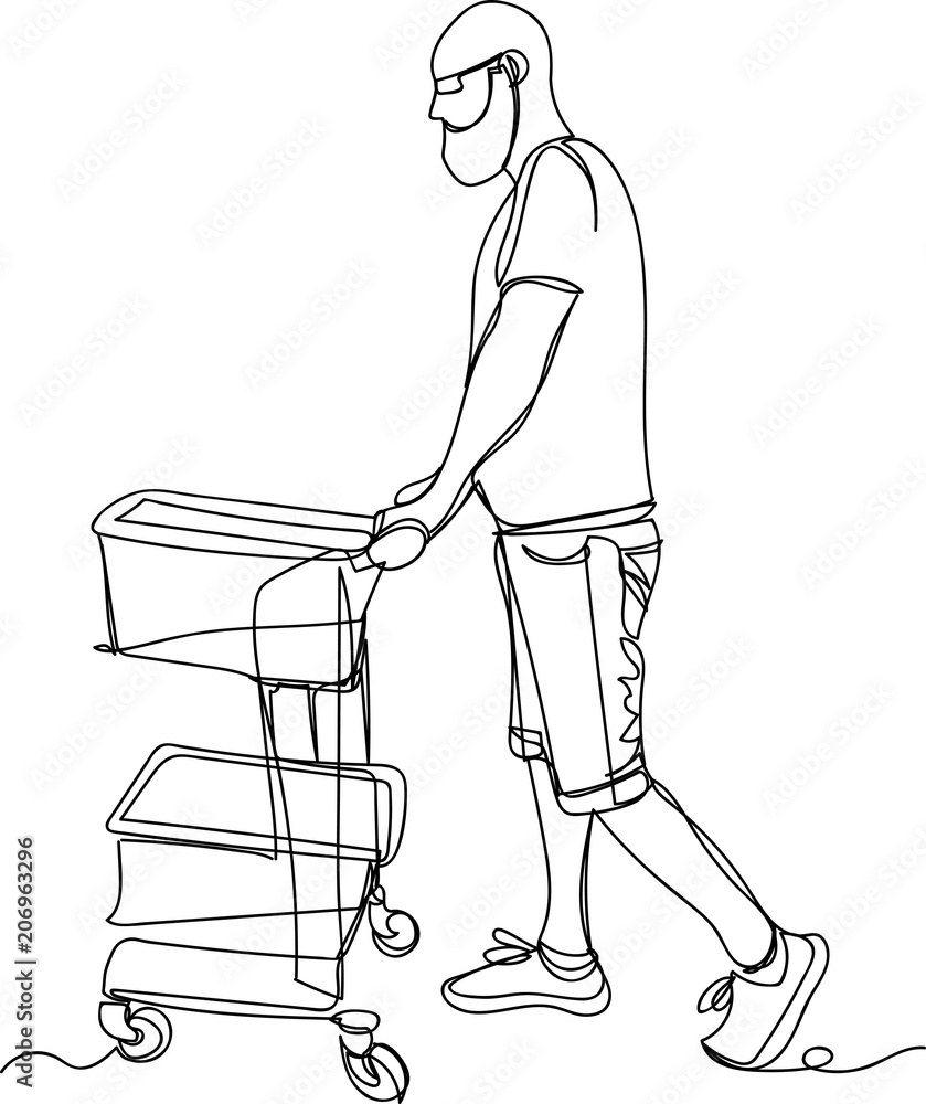 a man goes to the store with a cart a man goes to the store with a cart