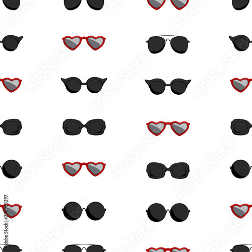 Sunglasses vector seamless pattern isolated on white background for wallpaper, wrapping, packing, and backdrop. Summer and fashion texture.