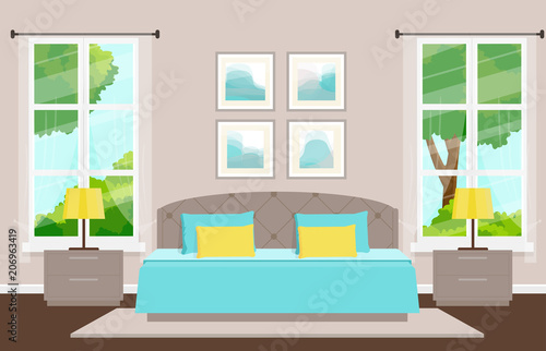 Bedroom interior. Vector illustration.