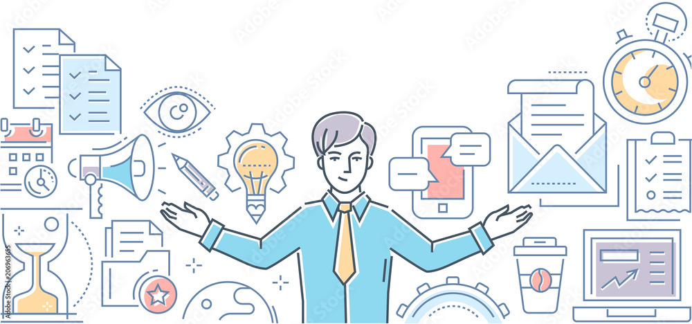 Multitasking - line design style illustration Multitasking - line design style illustration