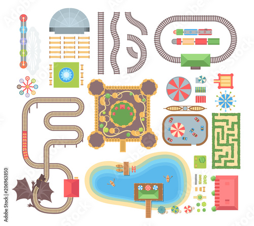 Amusement park - set of modern vector isolated objects