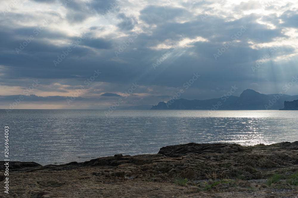 Seascape with views of the mountains and the sea in Megan Bay. Seascape with views of the mountains and the sea in Megan Bay.
