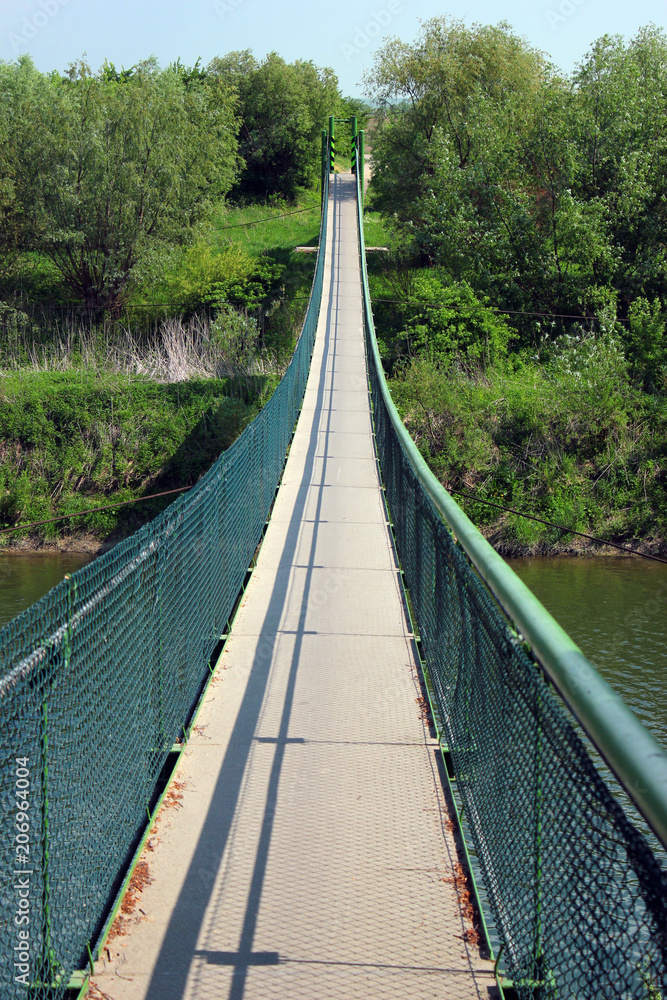 Footbridge over San river on Green Velo bicycle route, the longest consistently marked cycle trail in Eastern Poland.