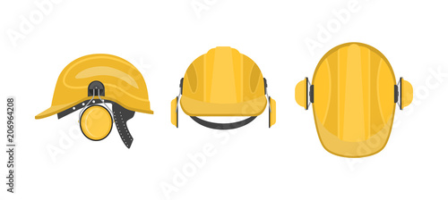 Vector illustration. Set of building helmets.