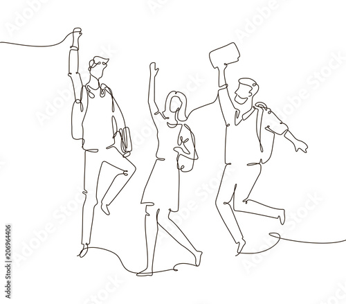 Happy groupmates - one line design style illustration