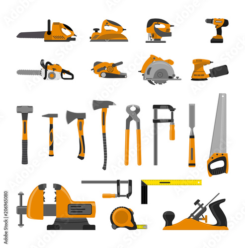 Vector illustration. Set of tools for the carpenter. Flat design.