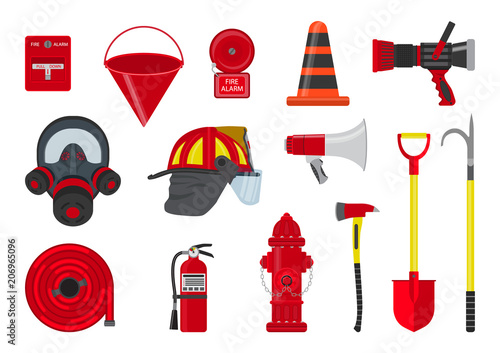 Vector illustration. Set of equipment for firefighters.