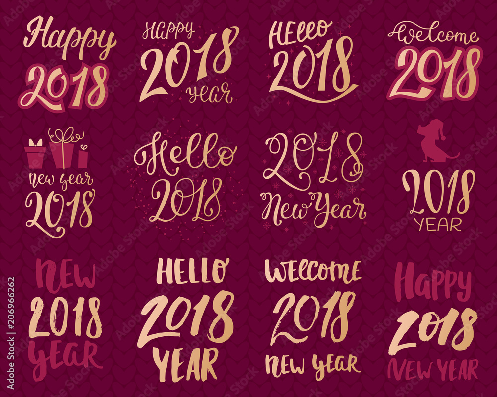 2018 happy New Year gold text logo for holiday calendar print golden design or Christmass newborn yearly party illustration 2018 happy New Year gold text logo for holiday calendar print golden design or Christmass newborn yearly party illustration