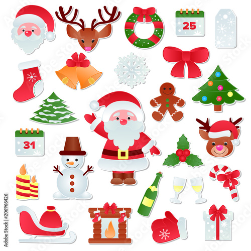 Christmas vector icons New Year decoration illustration of Xmas Christians fe...
