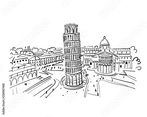 Leaning tower of Pisa, Italy. Sketch for your design