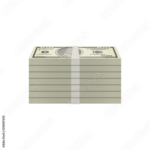 Bundles of dollar banknotes isolated isometric icon. Money fan sign, financial success, commerce and banking vector illustration.