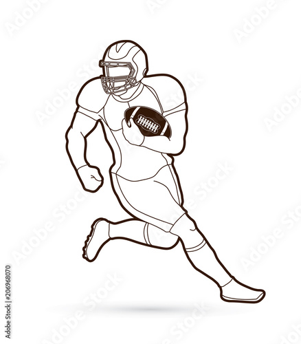 American football player, Sportsman action, sport concept outline graphic vector.