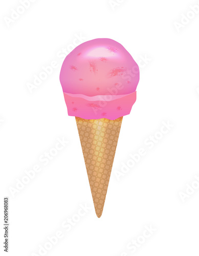 Blackberry ice cream cone isolated on white background icon. Street fast food, sweet milky dessert vector illustration in flat style