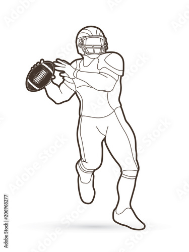 American football player, Sportsman action, sport concept outline graphic vector.