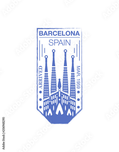 Barcelona arrival ink stamp on passport. International immigration sign, airport travel symbol vector illustration.