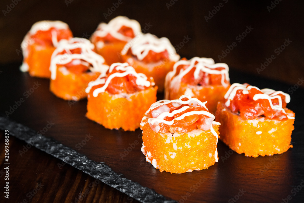 dishes of Japanese cuisine rolls with fish dishes of Japanese cuisine rolls with fish