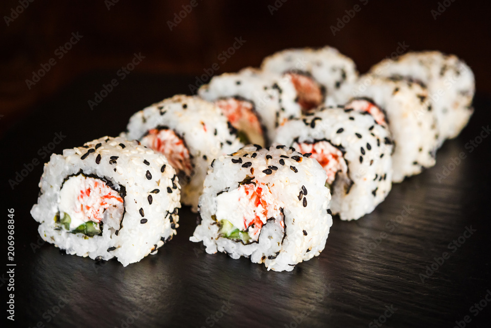 dishes of Japanese cuisine rolls with fish dishes of Japanese cuisine rolls with fish