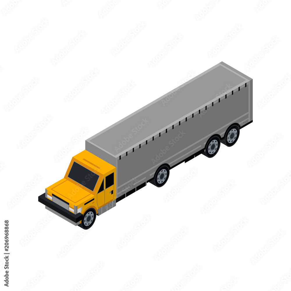 Container truck isometric 3D element. Automobile transportation icon, urban and countryside traffic icon vector illustration.