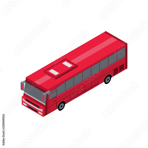 Passenger red bus isometric 3D element. Automobile transportation icon, urban and countryside traffic icon vector illustration.