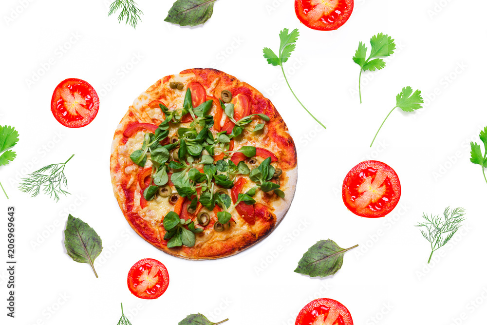 Naklejka premium Vegetarian pizza, seamless pattern