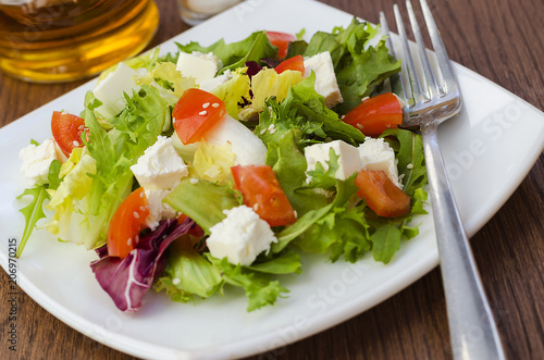 Dietary salad with tomatoes and feta cheese