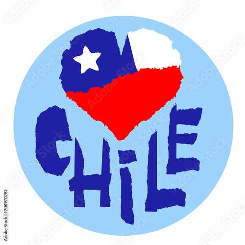 Love Chile, America. Vintage national flag in silhouette of heart Torn paper grunge texture style. Independence day background. Good idea for retro badge, banner, T-shirt graphic design.