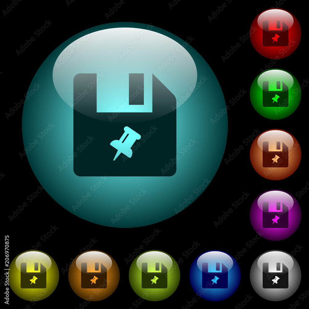Pin file icons in color illuminated glass buttons Pin file icons in color illuminated glass buttons
