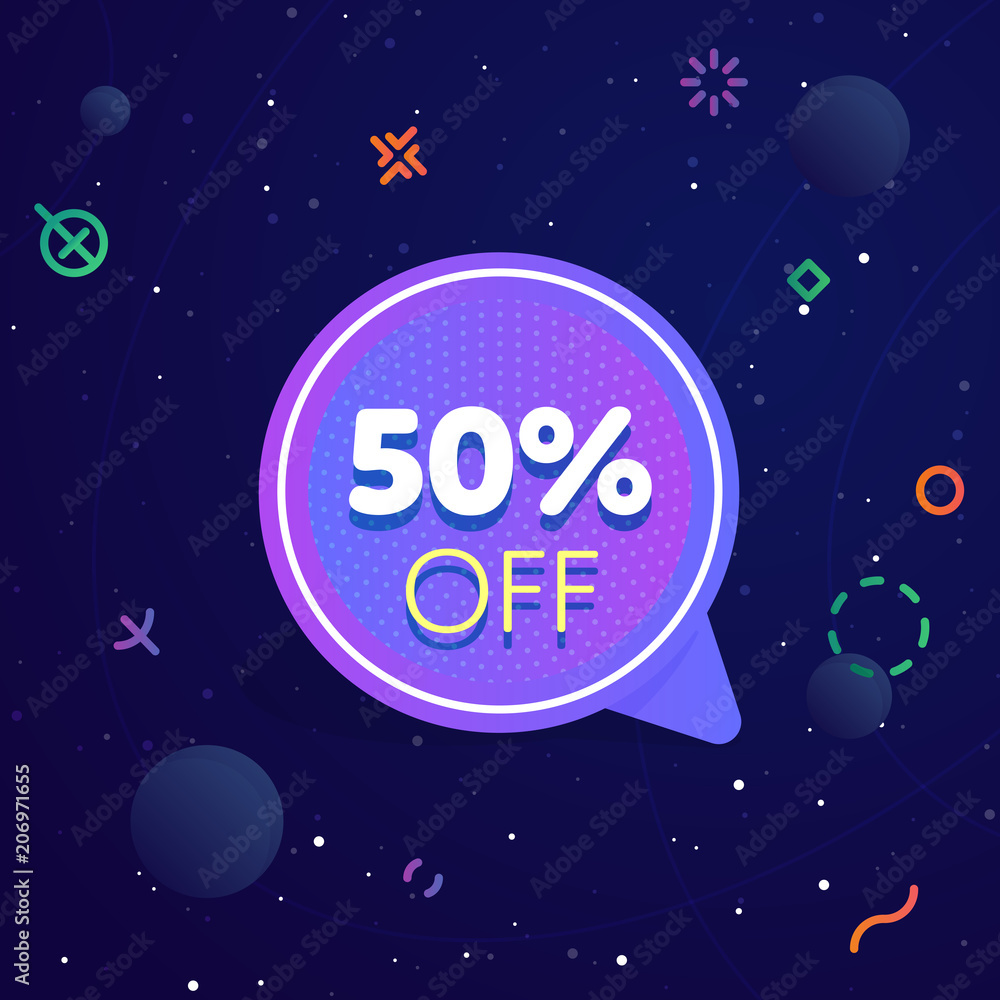 50% off discount sticker. Special offer sale red tag isolated vector illustration. Discount offer price label, symbol for advertising campaign in retail, sale promo marketing