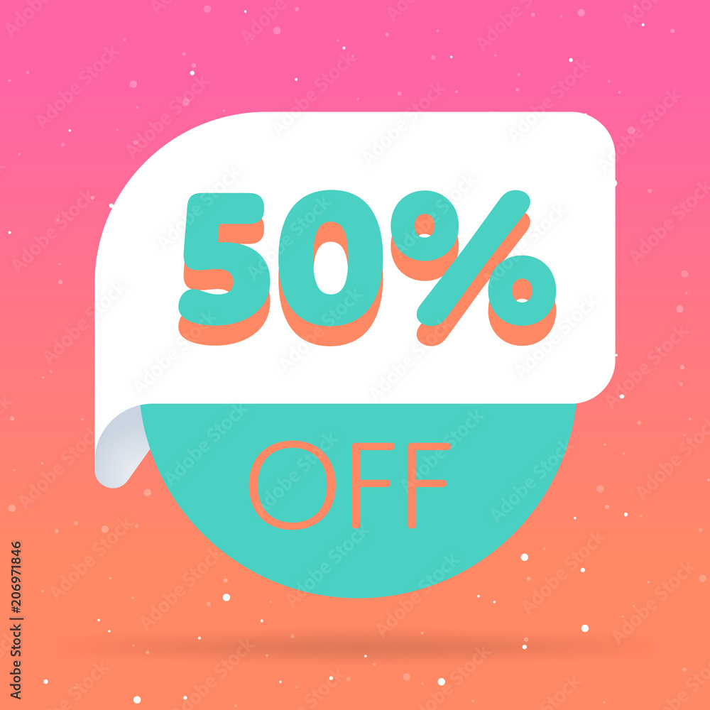 50% off discount sticker. Special offer sale red tag isolated vector illustration. Discount offer price label, symbol for advertising campaign in retail, sale promo marketing