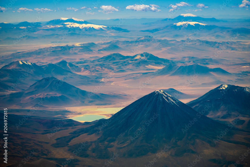 Volcano of Licancabur and the valley with mountains of Eduardo Avaroa National Reserve, Bolivia