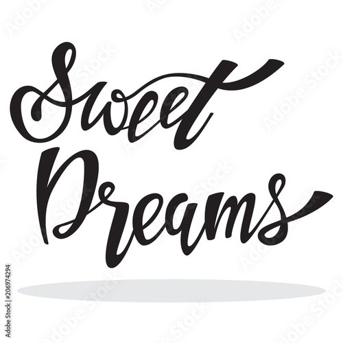 Sweet dreams vector hand drawn lettering isolated on white background.
