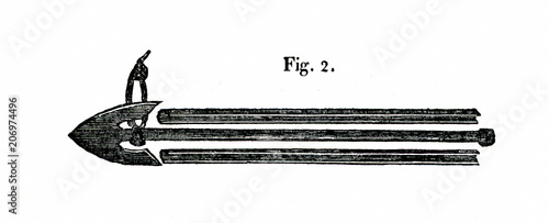 Tableau sur toile Large harpoon for shooting with a cannon (from Das Heller-Magazin, July 3, 1834)