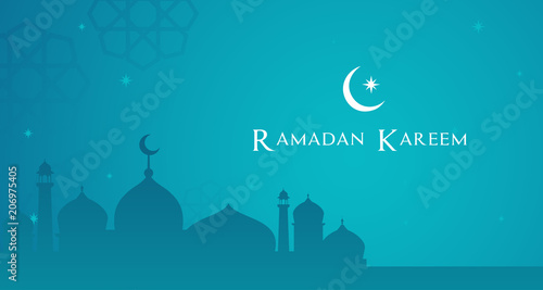 Ramadan Kareem Background Vector illustration. Night view of Mosque with copy space.