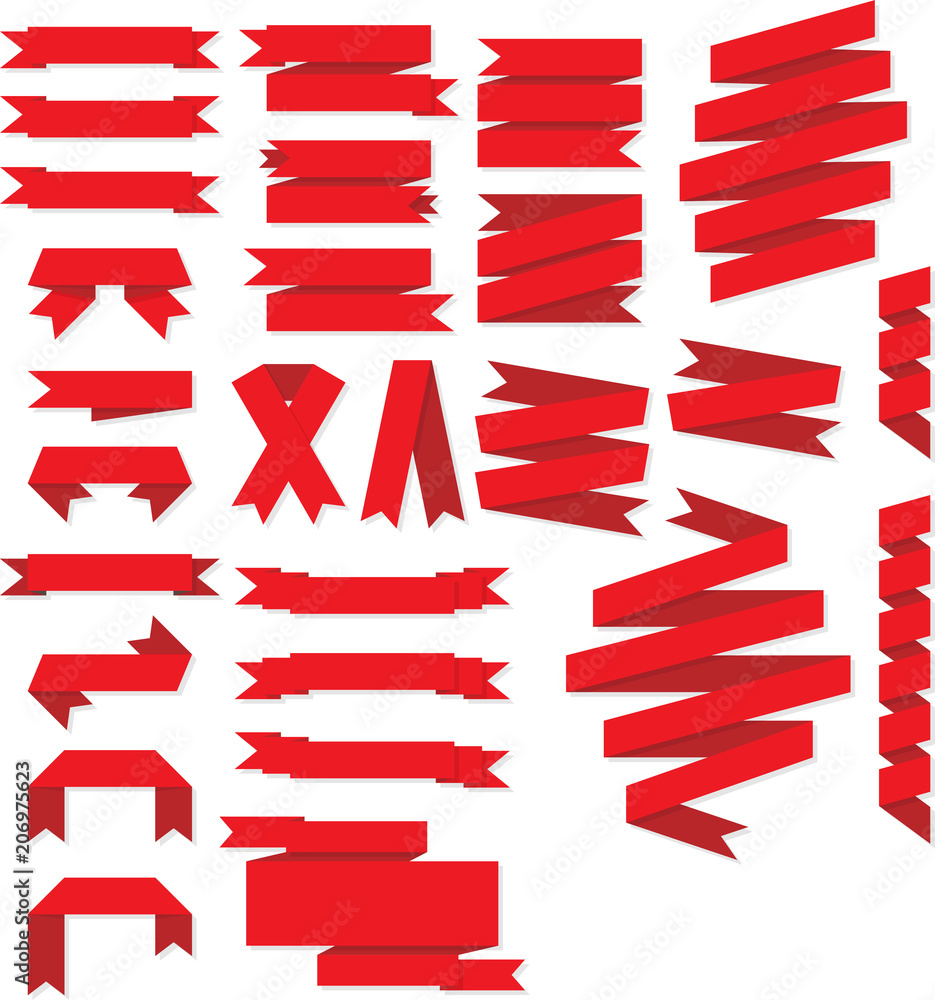 Set of red ribbons isolated on white. Set of red ribbons isolated on white.