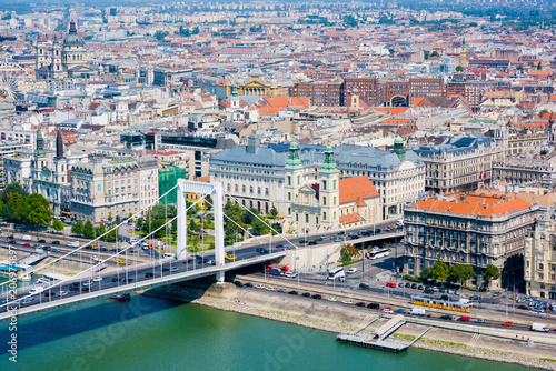 Elevated view of Budapest with Elisabeth bridge on waterfront - travel destination  european capital concept