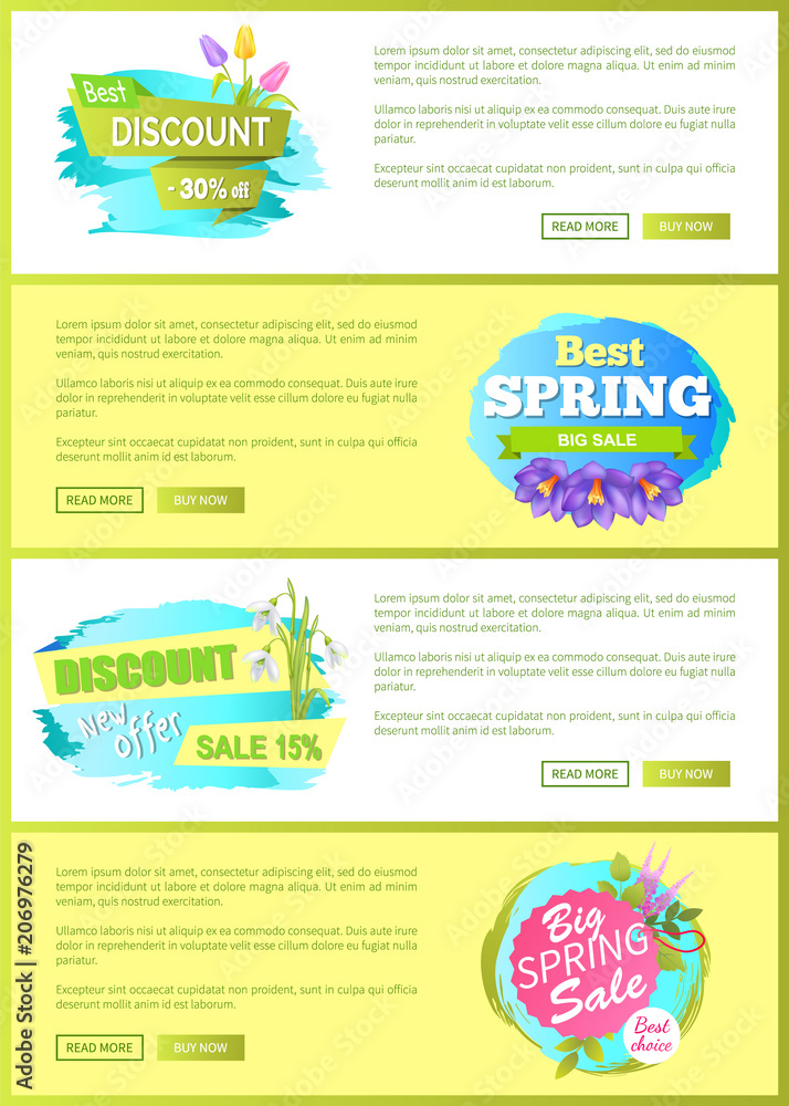 Fototapeta premium Super Spring Big Sale Advertisement Labels Flowers