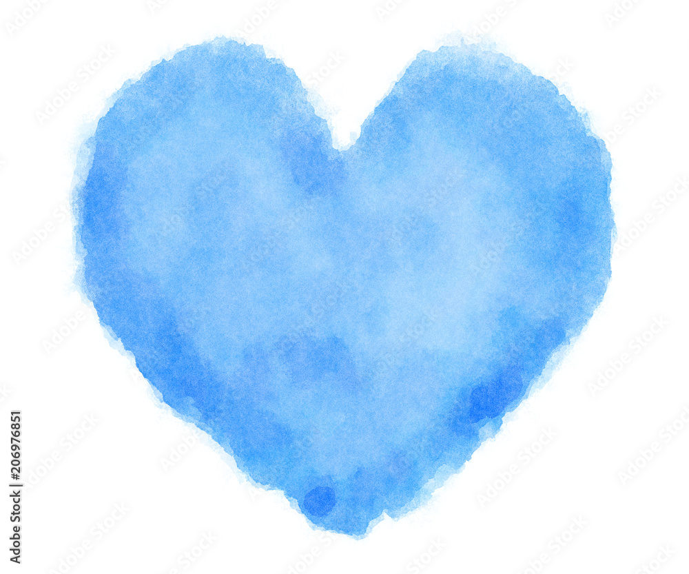Blue heart watercolor on white background-1