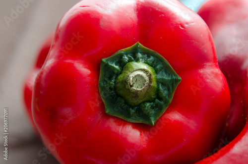 red peppers, on table with brown tablecloth