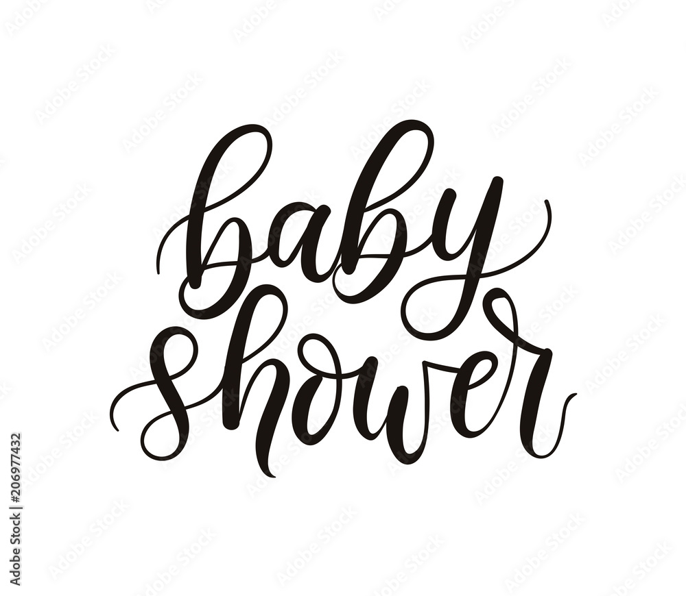 Baby shower lettering template isolated on white background. Minimalistic baby shower card design template. Vector illustration..
