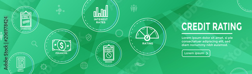 Credit Rating Header Web Banner with Debt, Credit Card, & Credit Score Icon Set