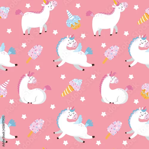 Tapety Bezszwowy wzór z wzorem i cukierkami na różowym tle. Ilustracji wektorowych