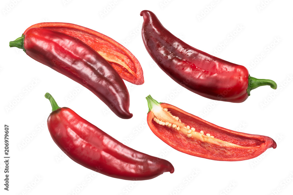 Red Hatch chiles whole, halved, top