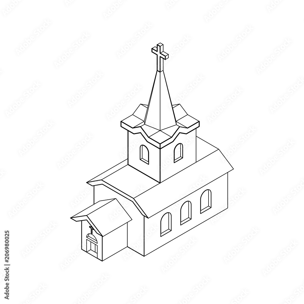 Church Isometrics Linear style Catholic Christian house religion. Vector illustration Church Isometrics Linear style Catholic Christian house religion. Vector illustration