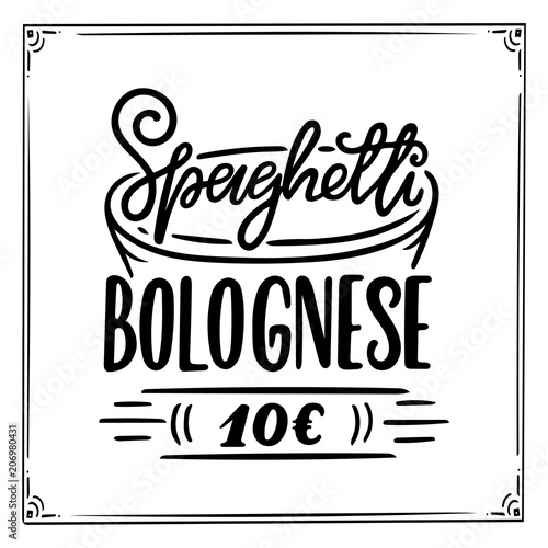 Italian food menu - names of dishe. Lettering phrases for your design, stylized drawing, hand drawn composition.