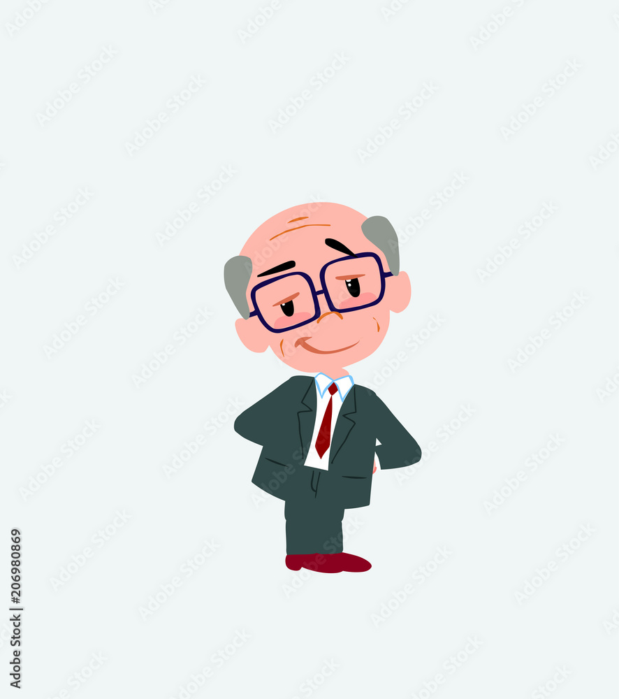 Old businessman with glasses smiling peacefully.