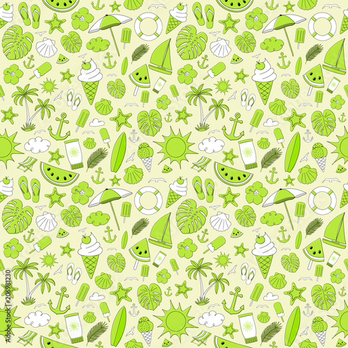 Seamless pattern with summer elements - concept of warpping paper. Vector.