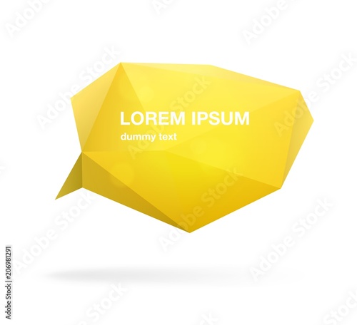 Yellow polygonal speech bubble or balloon with place for text, quote, phrase or message