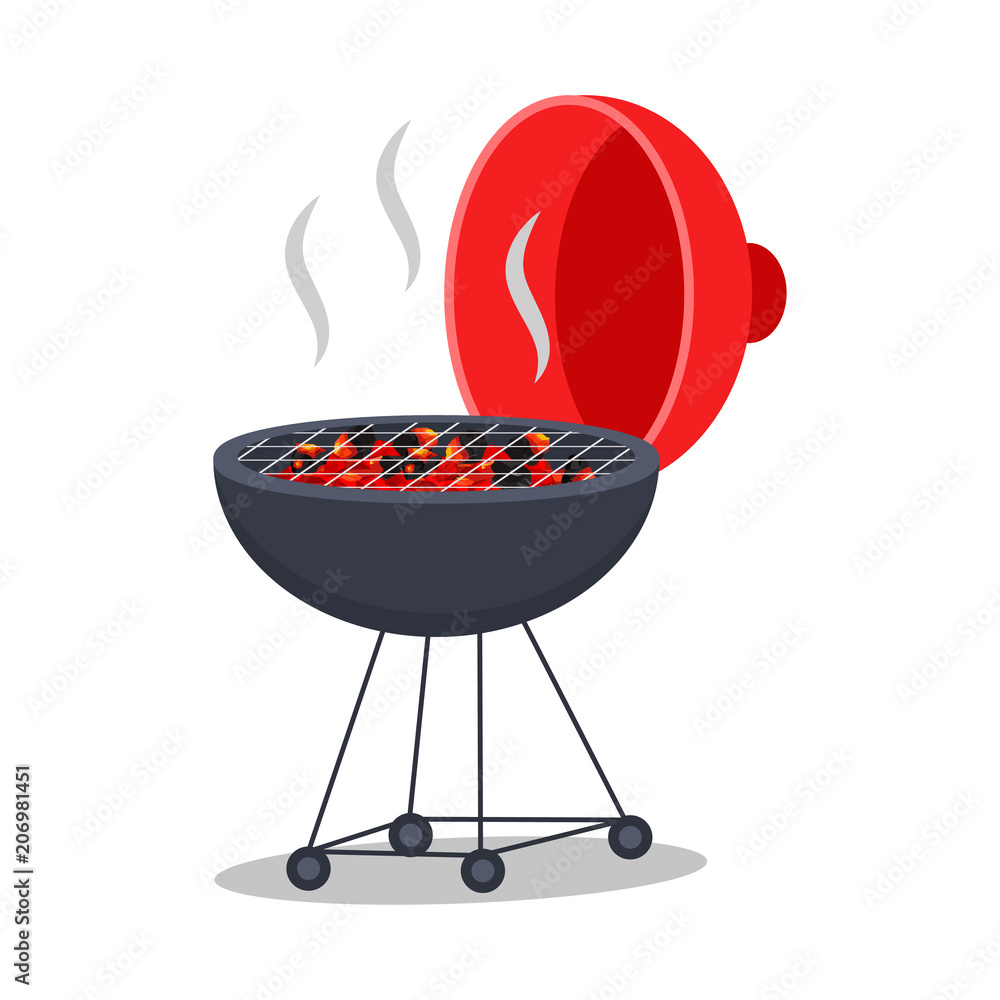 Round barbecue grill illustration. Vector flat BBQ icon isolated on white  background. Stock Vector | Adobe Stock